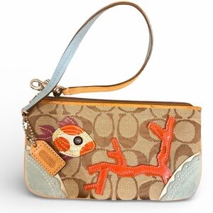 Y2K Vintage COACH Signature Coral Reef Fish Appliqué Canvas Suede Wristlet